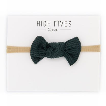 High Fives Waffle Knot Bow Nylon Headband - Dark Emerald