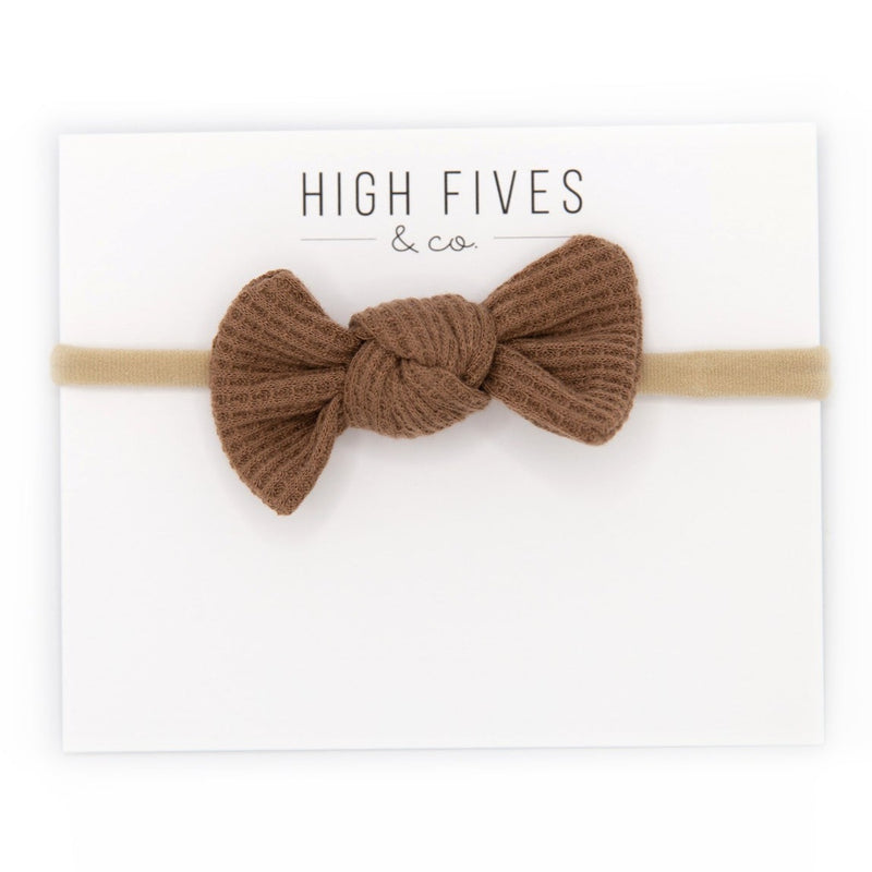 High Fives Waffle Knot Bow Nylon Headband - Brown