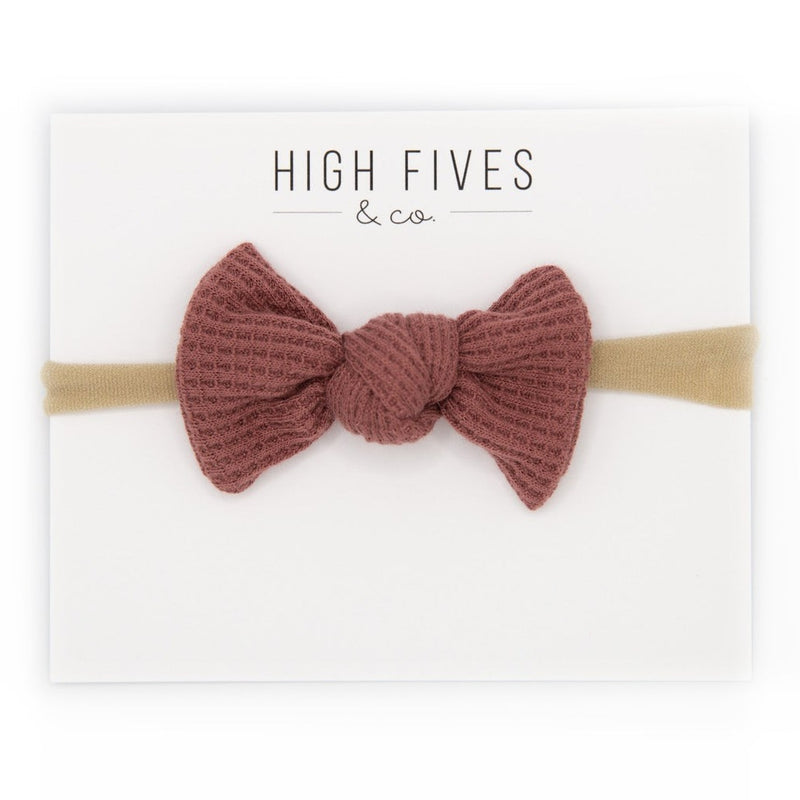 High Fives Waffle Knot Bow Nylon Headband - Dusty Maroon