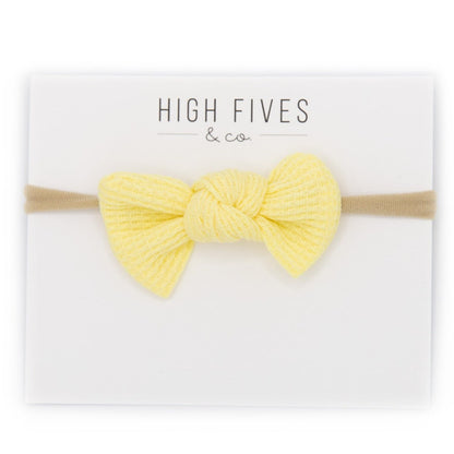 High Fives Waffle Knot Bow Nylon Headband - Light Banana