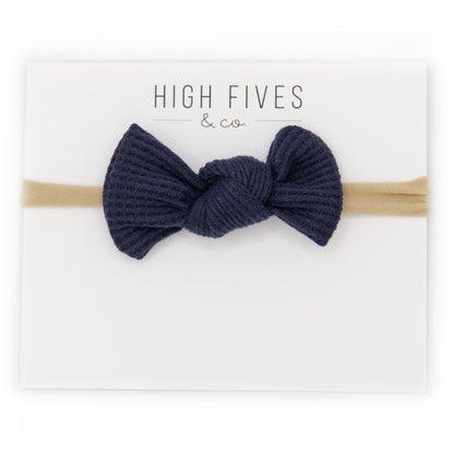 High Fives Waffle Knot Bow Nylon Headband - Navy