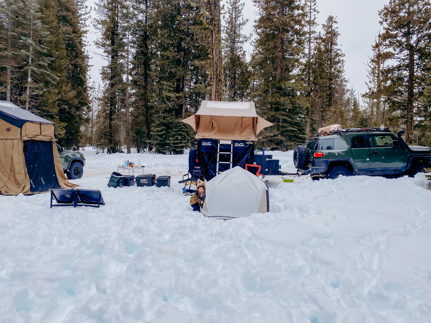 Veer Basecamp Tent in the snow with a Child - White