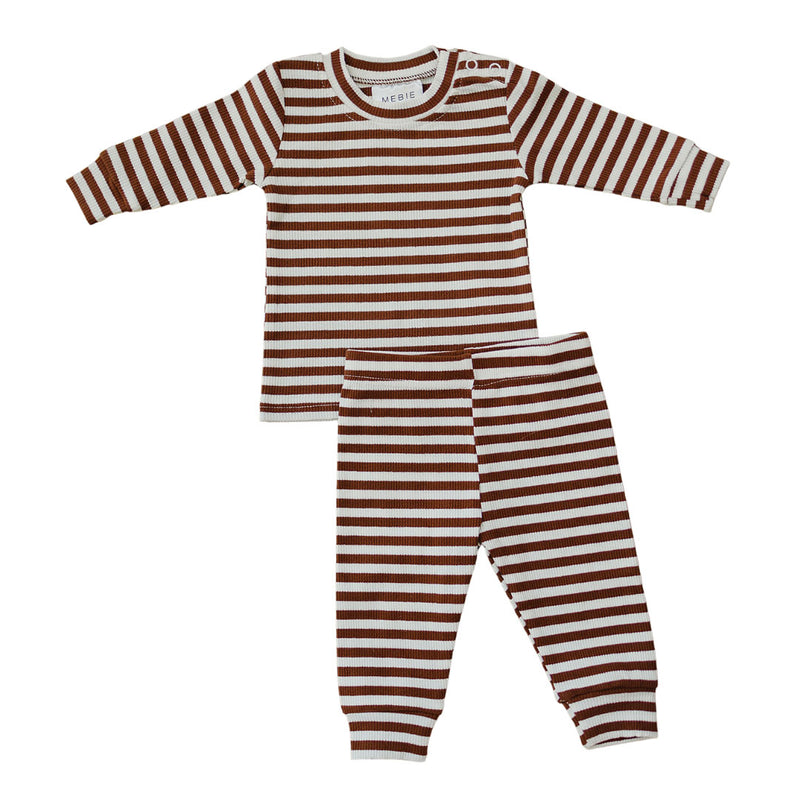 Mebie Baby Ribbed Two-Piece Cozy Set - Dark Rust + White Striped