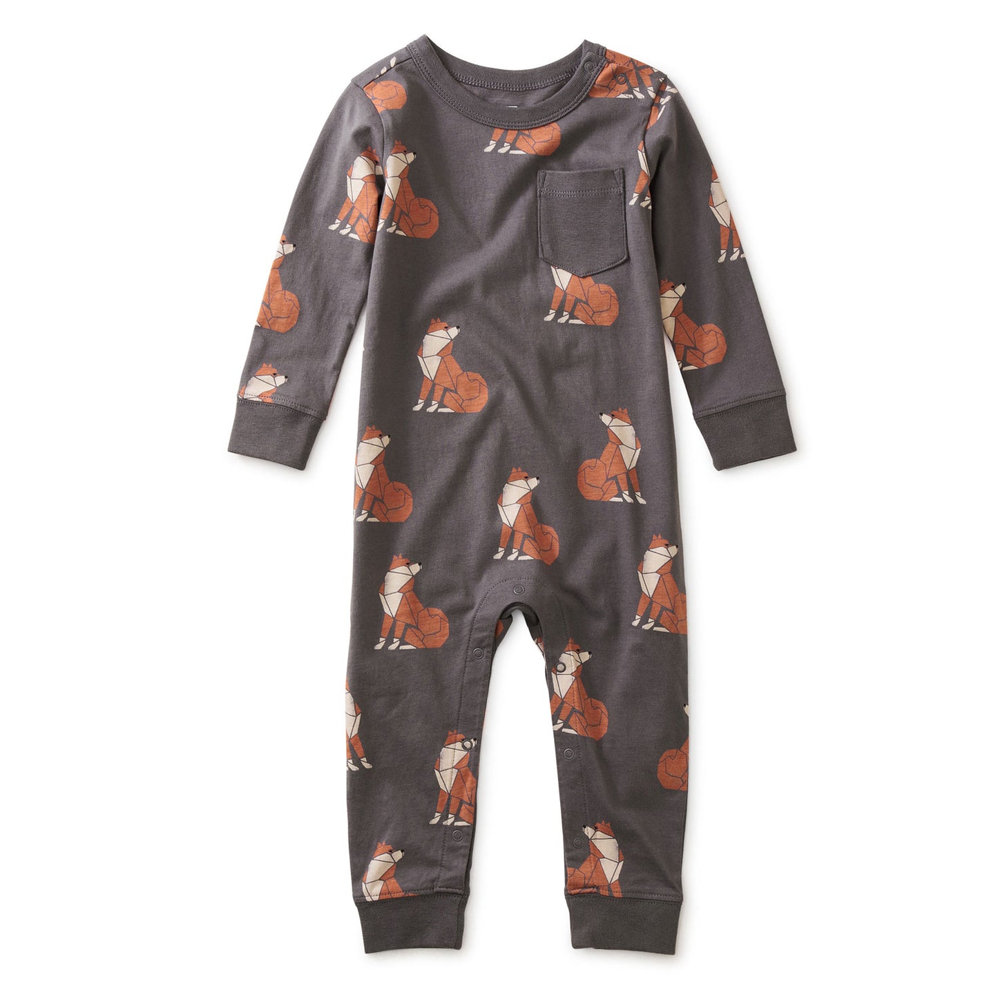 Tea Collection Long Sleeve Pocket Baby Romper - Origami Shibu Inu