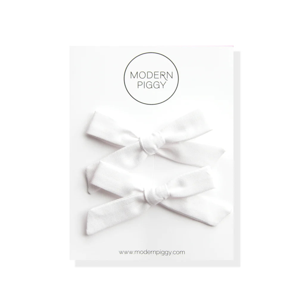 Modern Piggy Pigtail Set Hand-Tied Bow - Alligator Clip - True White