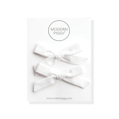 Modern Piggy Pigtail Set Hand-Tied Bow - Alligator Clip - True White