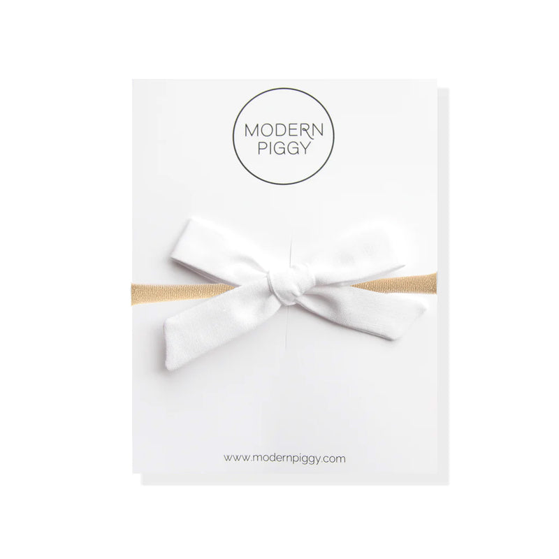 Modern Piggy Hand-Tied Bow - Nylon Headband - True White