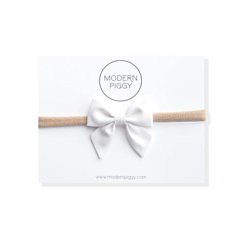 Modern Piggy Mini Piggy Bow - Nylon Headband - True White