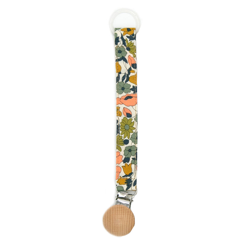 Wood Top Linen Pacifier Clip - Retro Floral