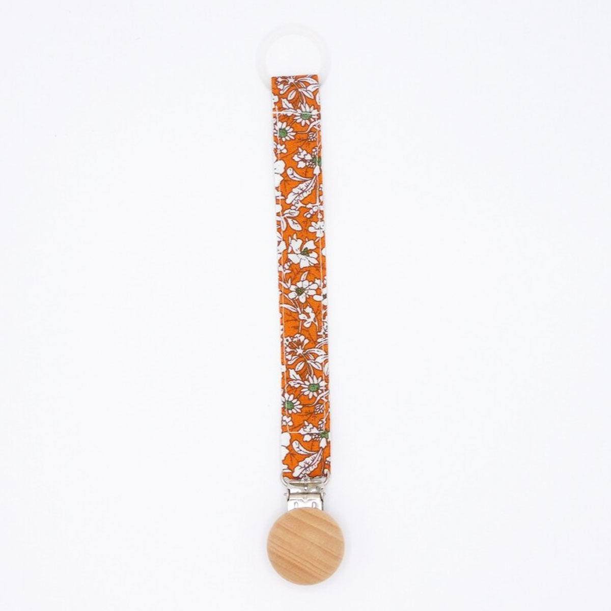 Wood Top Linen Pacifier Clip - Rust Floral