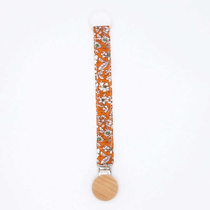 Wood Top Linen Pacifier Clip - Rust Floral