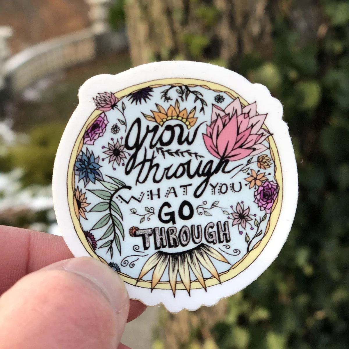 Big Moods Grow Through What You Go Through Sticker - Blue with Floral