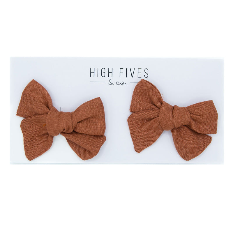 High Fives Linen Bow Clips - Piggy Set - Terracotta Pink