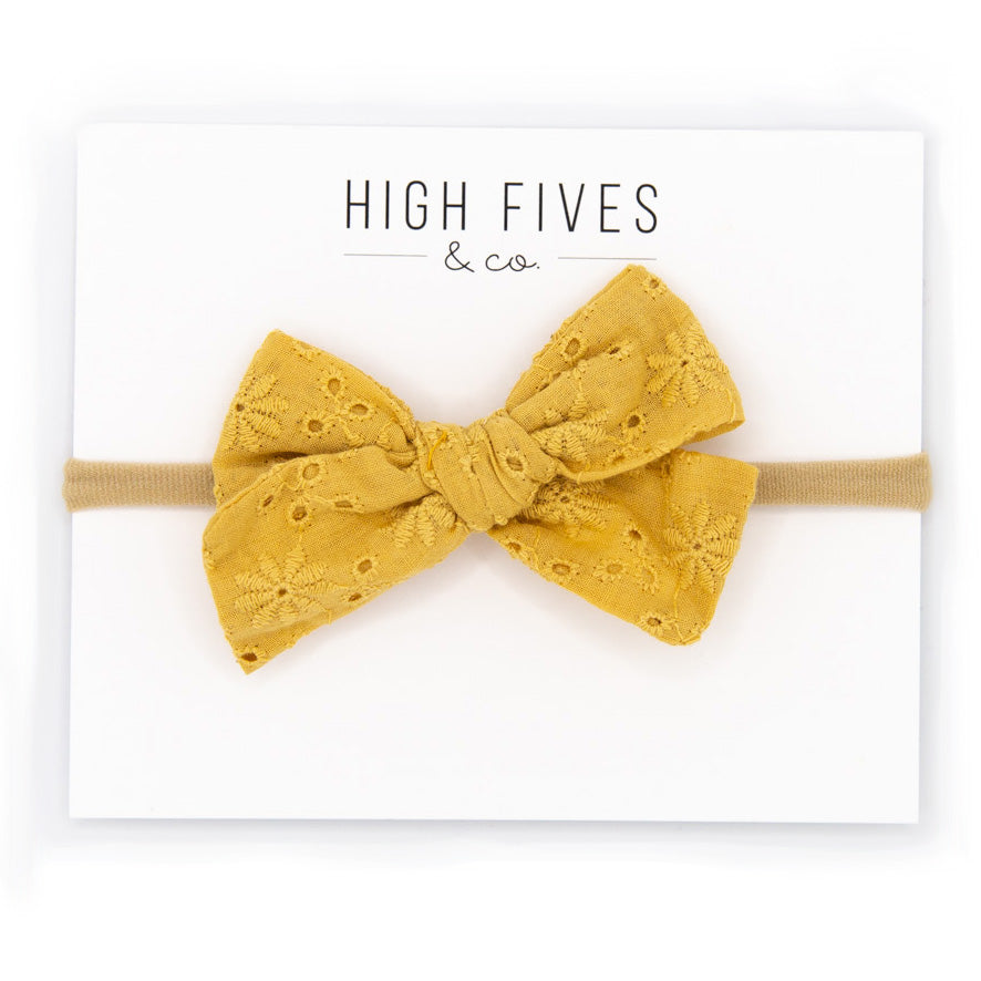 High Fives Eyelet Bow Nylon Headband - Mustard