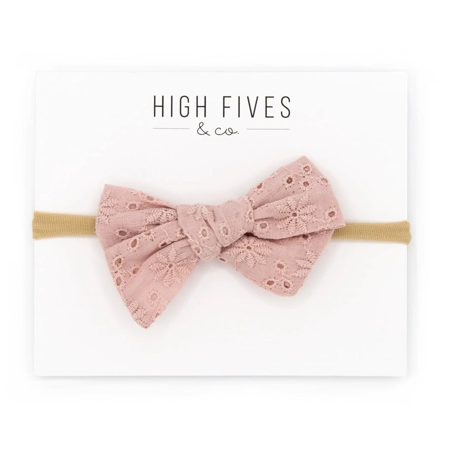 High Fives Eyelet Bow Nylon Headband - Light Mauve