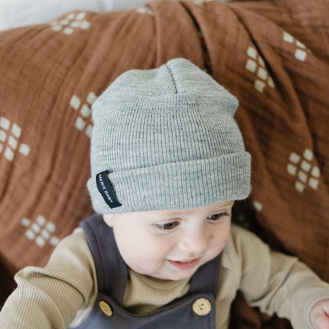 Baby wearing Mebie Baby Beanie - Light Grey 