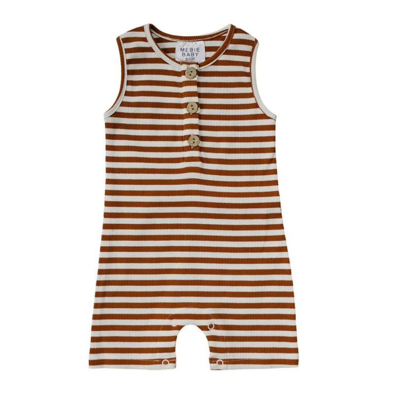 Mebie Baby Ribbed Short Romper - Honey + White Striped