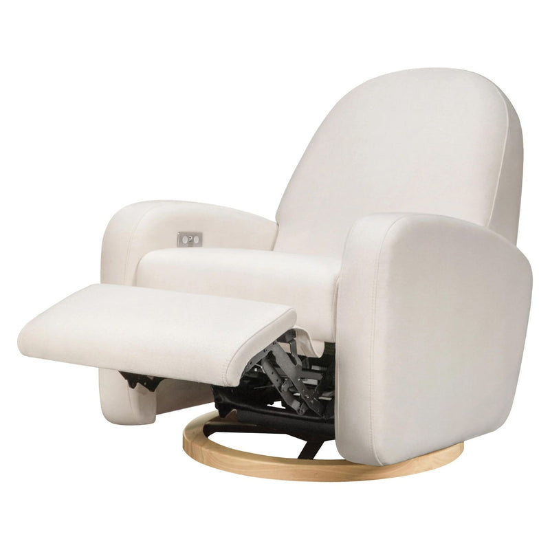 Babyletto Nami Electronic Recliner and Swivel Glider with USB Port - Performance Cream Eco Weave with Light Wood Base