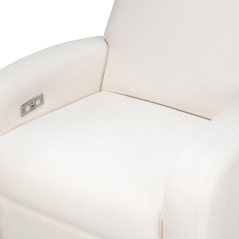 Babyletto Nami Electronic Recliner and Swivel Glider with USB Port - Performance Cream Eco Weave with Light Wood Base