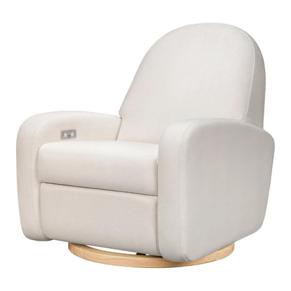 Babyletto Nami Electronic Recliner and Swivel Glider with USB Port - Performance Cream Eco Weave with Light Wood Base