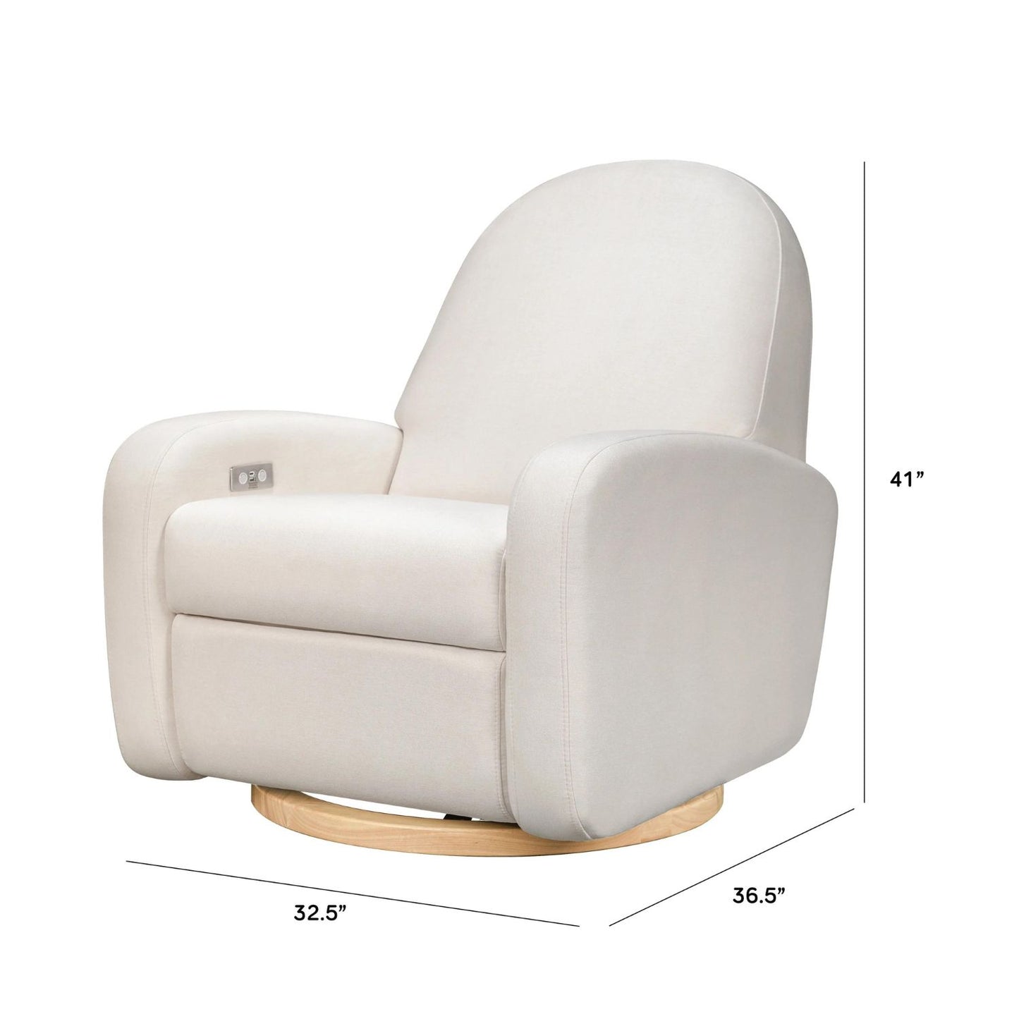 Babyletto Nami Electronic Recliner and Swivel Glider with USB Port - Performance Cream Eco Weave with Light Wood Base