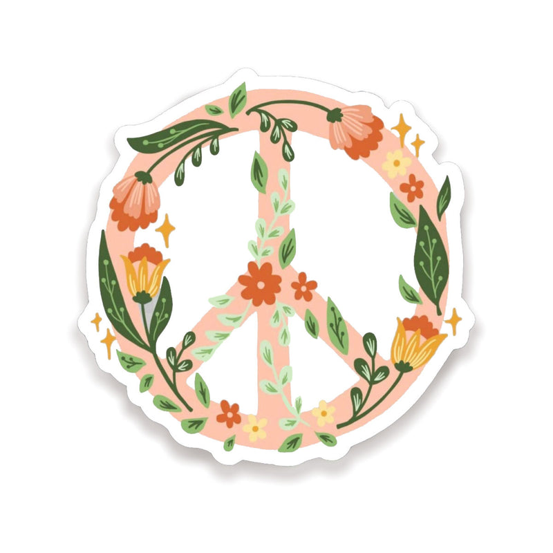 Big Moods Floral Peace Sign Sticker - Peach with Floral - White Background