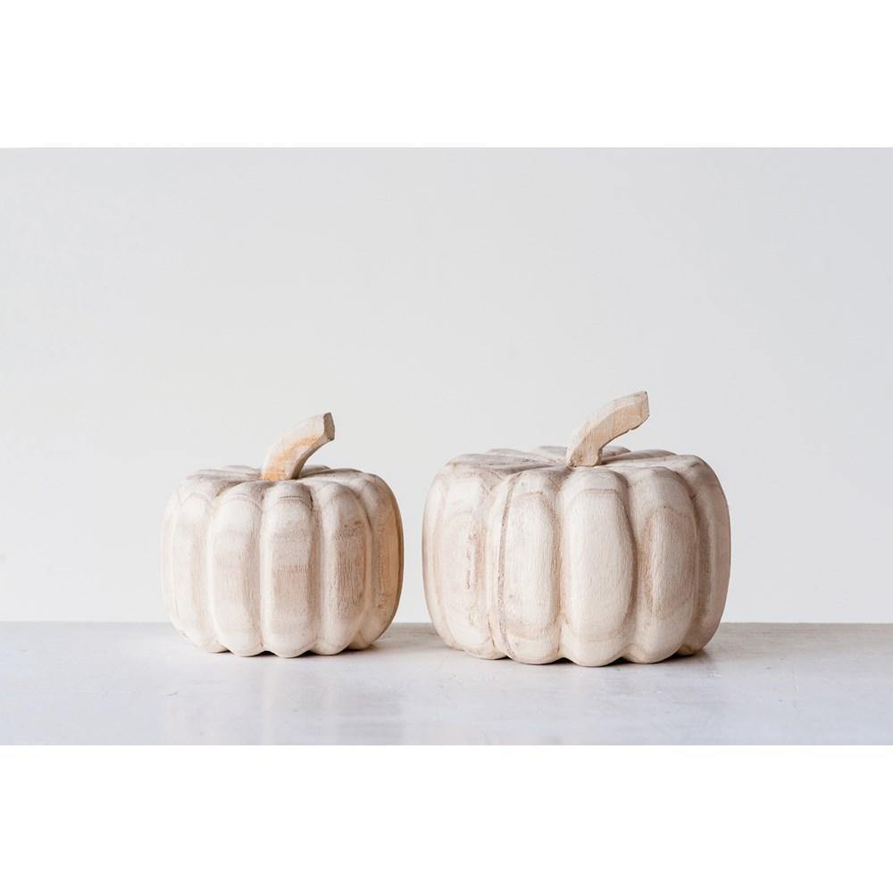 Creative Co-op Carved Paulowina Wood Pumpkin