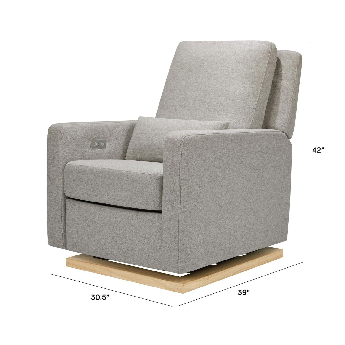 Babyletto Sigi Electronic Recliner and Glider with USB Port - Performance Grey Eco-Weave with Light Wood Base