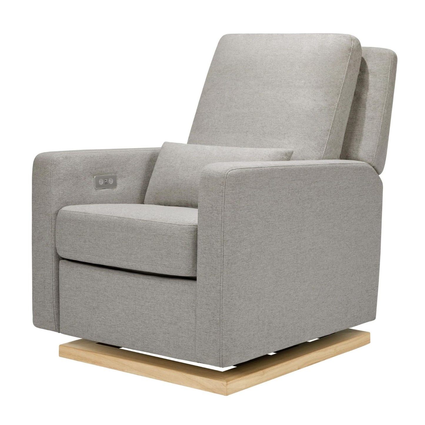 Babyletto Sigi Electronic Recliner and Glider with USB Port - Performance Grey Eco-Weave with Light Wood Base